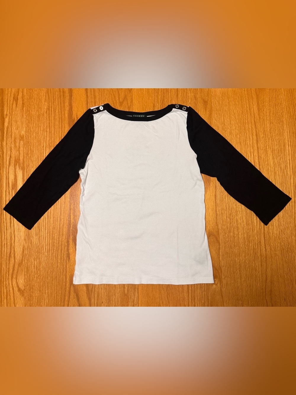 Ralph Lauren White Body Black Raglan-Sleeve Button Shoulder Tee